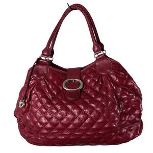 Brighton Burgundy Red Leather Quilted Large Satchel Shoulder Bag Heart Charm